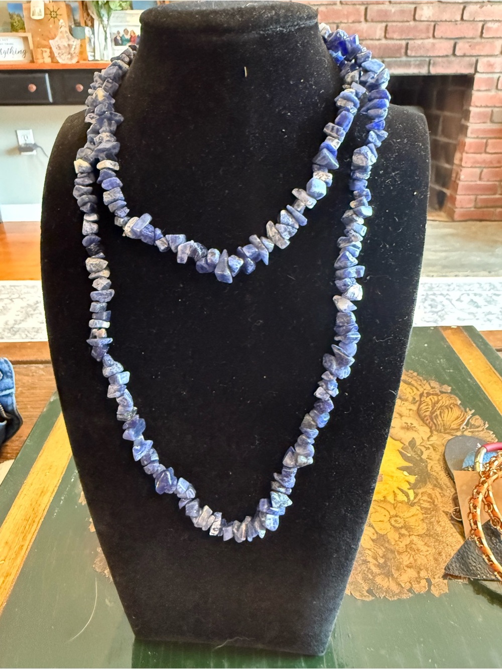 Blue Beaded Chip Necklace - Unbranded